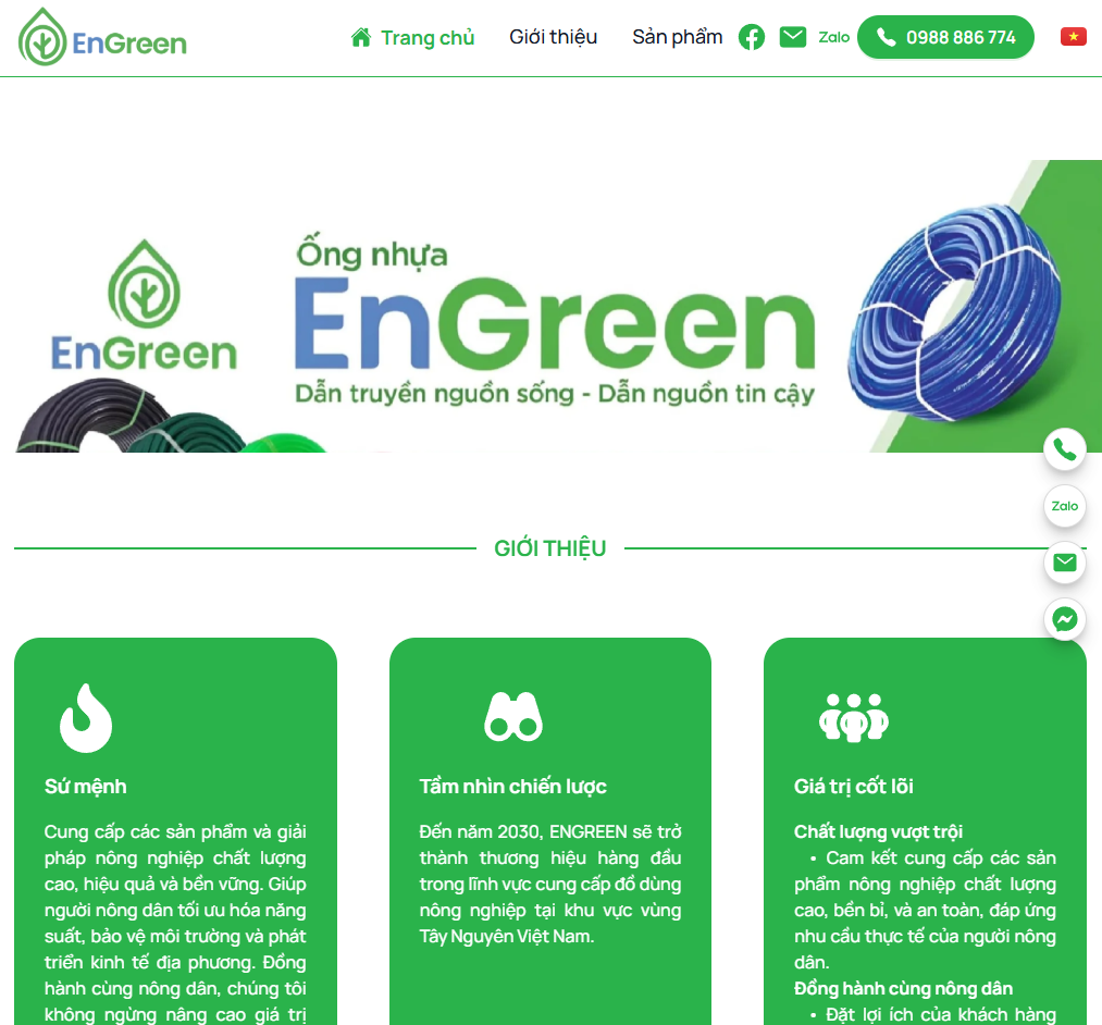 Dự án ENGREEN, trang giới thiệu nhà sản xuất thiết bị nông nghiệp do Goldog phát triển